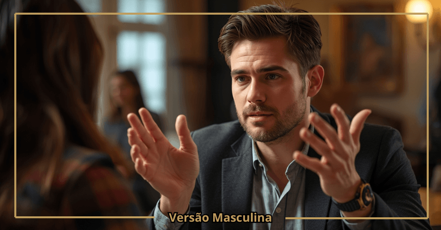 Homem a demonstrar interesse através da linguagem corporal durante uma conversa com uma mulher