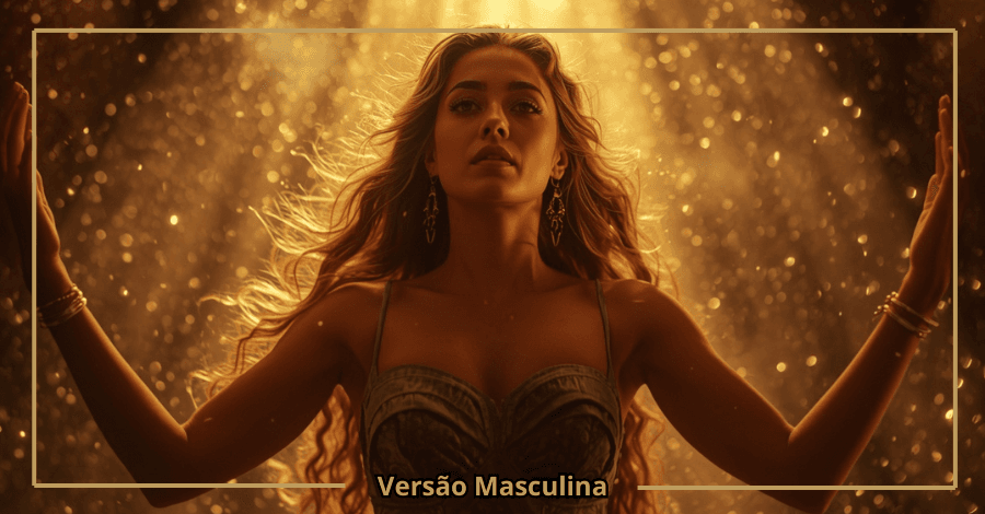 Mulher a expressar o poder da energia feminina com postura suave e presença emocional forte